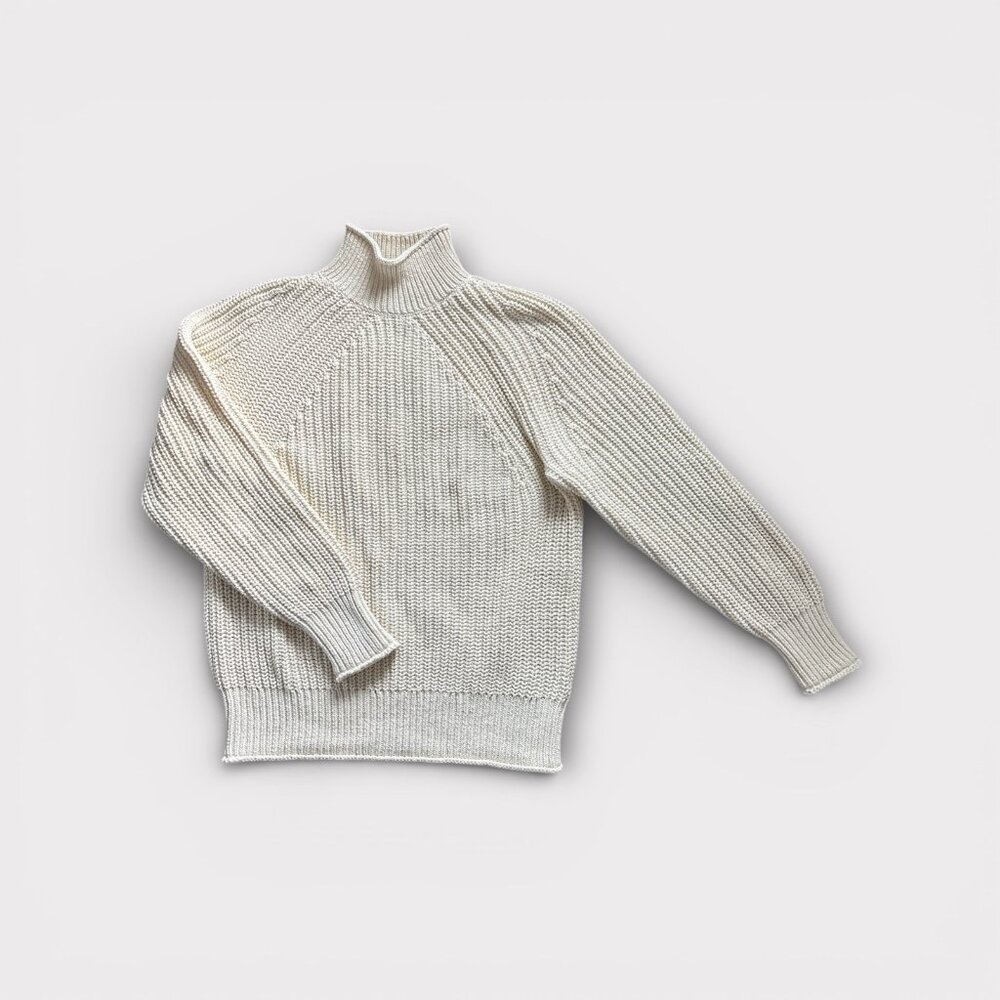 J Crew Sweater Womens Small Off White Mock Neck Pullover Chunky Cotton Knit - Picture 2 of 9